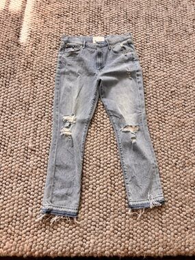 MOTHER Rascal Ankle Undone Hem Ripped Jeans in Light Blue Wash good condition